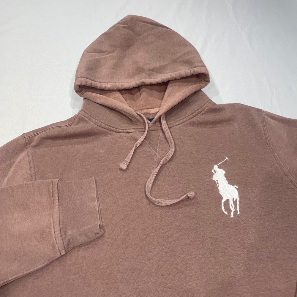 Polo Ralph Lauren Big Pony Hoodie Mens‎ Large Brown Fleece Pullover 3 Patch